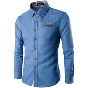 AOWOFS camisa de algodón de manga larga camisa denim N13