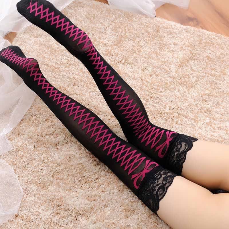  Комплект Женщин Sheer Lace Tighs High Stings Эротическое женское бельё Pantyhose Sexy 