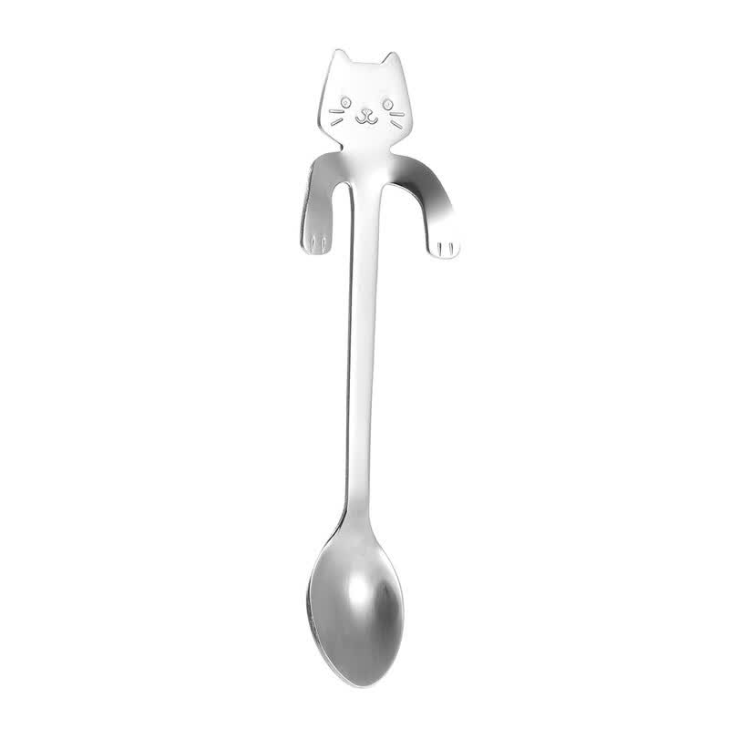  Cute Cat Spoon Long Handle Mini Flatware Coffee Stainless Steel Drinking Seasoning Tools Hanging Up Teaspoon Kitchen Gadget 11.81.                  