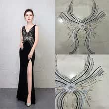 patches-High-end 3D Black Silver Color Lace Applique Patch Sewing for Wedding Dress Women Evening Gowns V Neckline Decoration on JD