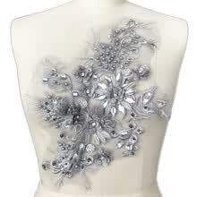 patches-Handmade Beaded 10x15 in 3D Clear Sequin Sew On Pearl Rhinestones Lace Trim Sewing For Bridal Wedding Applique Designer Patch on JD