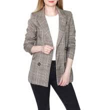 coats-jackets-Chaqueta de traje a cuadros chaqueta suelta con estampado de cuadros de invierno para mujer bolsillo cruzado manga casual linterna chaqueta abrigada on JD