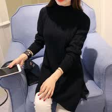 -Oto&ntilde;o Invierno Mujer Su&eacute;ter medio largo Se&ntilde;oras Jersey Su&eacute;ter Base de color s&oacute;lido Vestido dividido de punto on JD