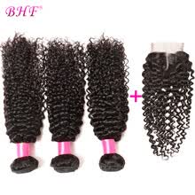 bundles-with-closure-BHF Hair 7A Grade Virgin Unprocessed Human Hair Afro Kinky Curly Brazilian Hair Weave Bundles With Lace Closure on JD
