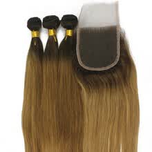 875071956-Iwona 100% Brazilian Virgin Remy Hair Straight 3pcs With Lace Top Closure Weave Bundles Set Dark Root Honey Blonde Two Tone Ombre on JD