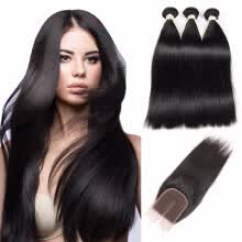 875071956-HCDIVA Brazilian Virgin Hair Straight 3 Bundles With Closure Free / Middle/ Three Part Human Hair Bundles with Closure 4 Pcs /lot on JD