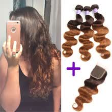 875071956-Ombre  Brazilian  Hair Body Wave 7A 3pcs ombre Human Hair bundles With closure on JD