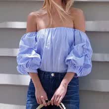 -Camisa de rayas para mujer Slash Neck Off manga corta de blusa de manga corta de verano Verano 2018 Tops de talla grande de moda sexy on JD