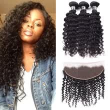 875071956-Star Show Hair Deep Wave with Lace Frontal 3 Bundles with Crochet Frontal 13x4 Unprocessed Human Hair Weave Bundles with Closure on JD