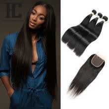875071956-HC Hair Products With Closure Straight Brazilian Virgin Hair With Closure 8A Brazilian Straight Hair 3 Bundles With Closure HC on JD