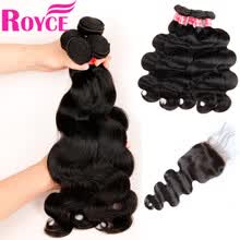 bundles-with-closure-Onda del cuerpo malayo 4 Bundles con cierre del cuerpo del cabello humano sin procesar 4PCS con 4 * 4 extensiones de tejido del pelo humano del cierre del cord&oacute;n on JD