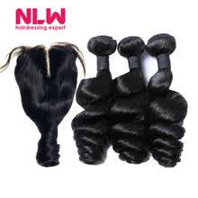 bundles-with-closure-N.L.W. 10A Brazilian virgin human hair 3 bundles with closure Loose wave hair weaves with closure on JD